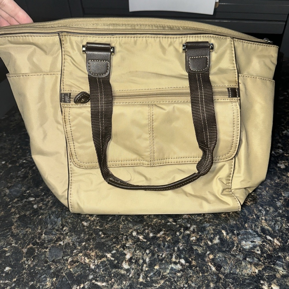 Y2K Liz Claiborne Crossbody Bag Brown‎ Nylon Strap Travel Purse
